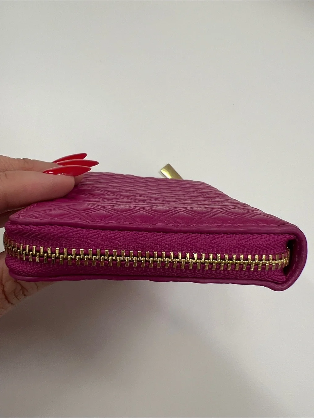 Tory Burch Marion Embossed Zip Coin Case Quilted Leather in Party Fuschia
